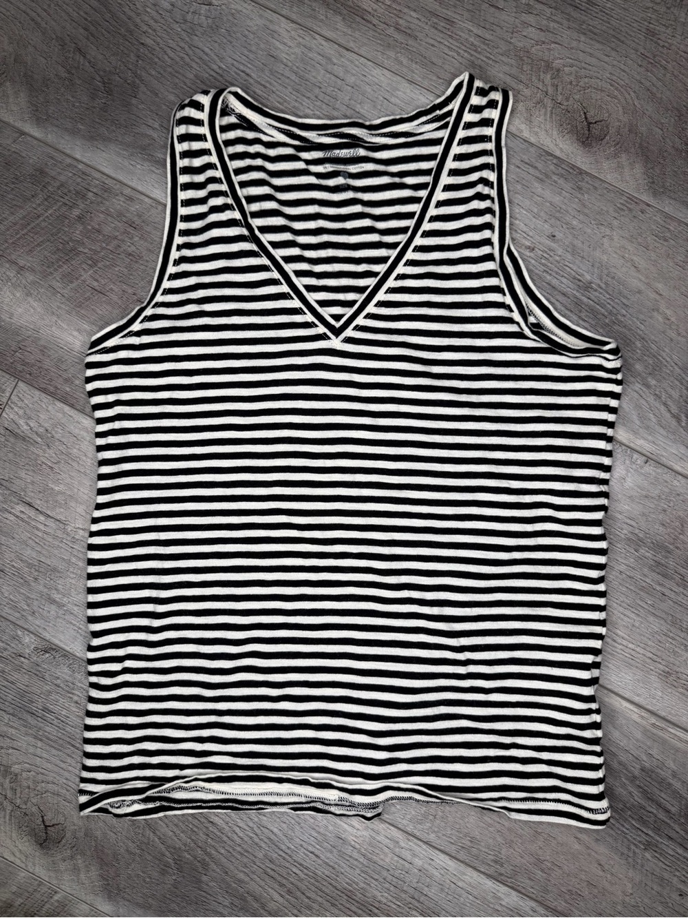 Madewell Black and White Striped V-Neck Tank